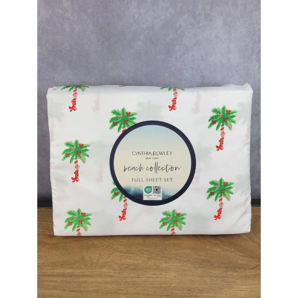 Cynthia Rowley Beach Collection‎ Full Sheet Set Palm Tree Bows White